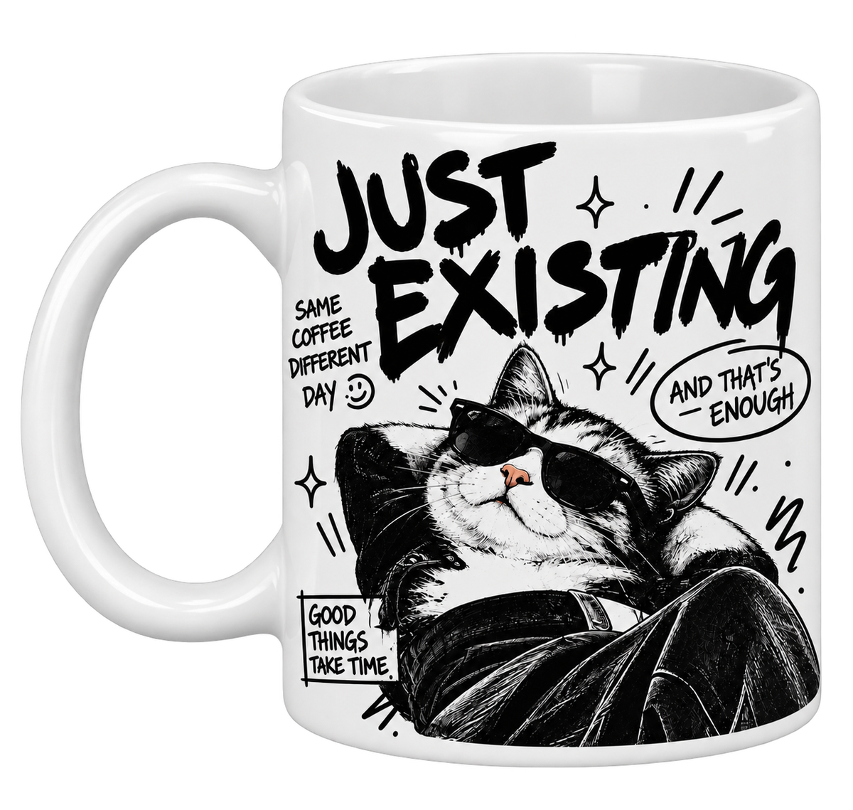 JUST EXISTING MUG